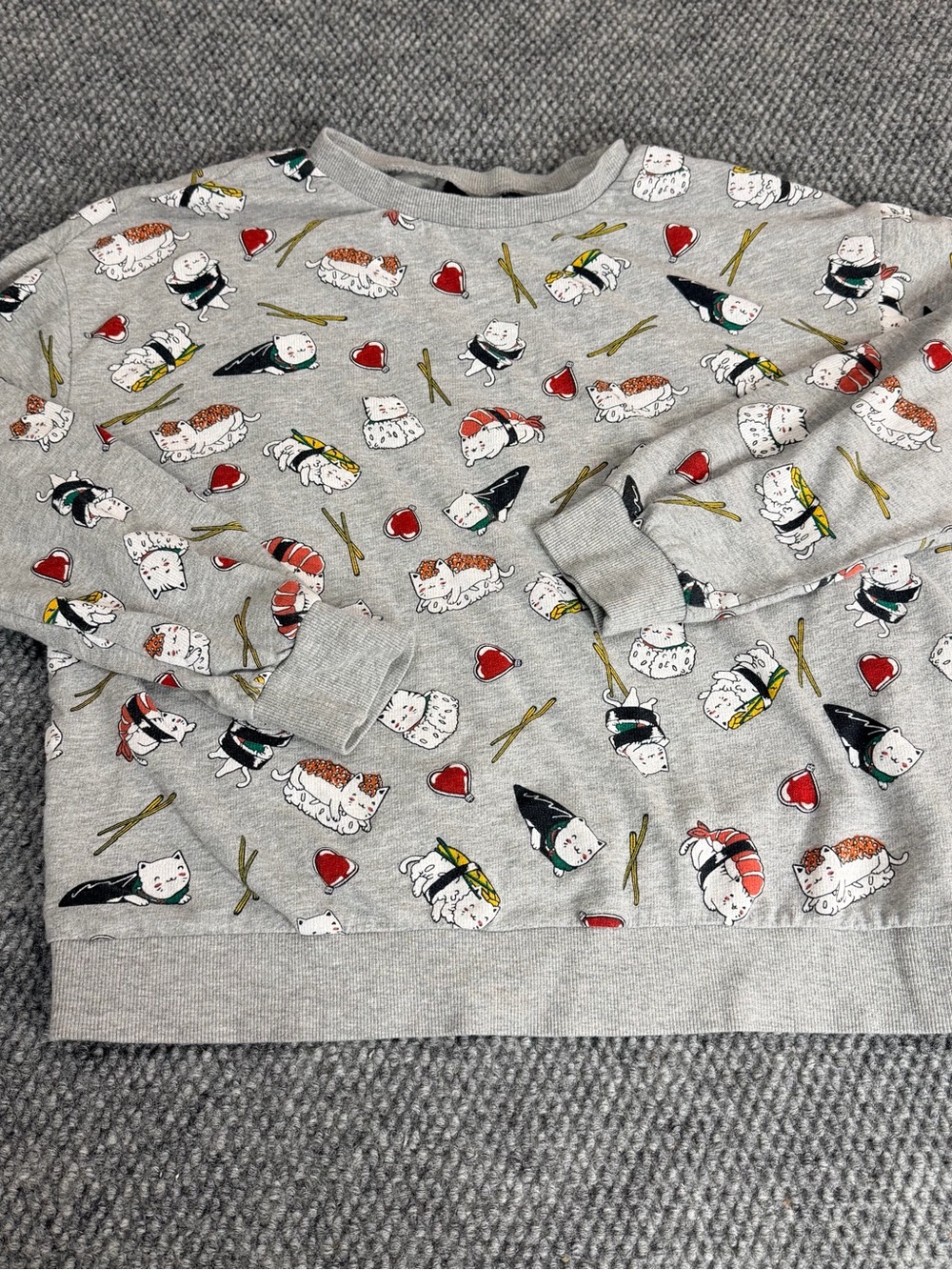 H&M Divided Womens M Medium Gray Cat Sushi Graphic Print Crewneck Sweatshirt